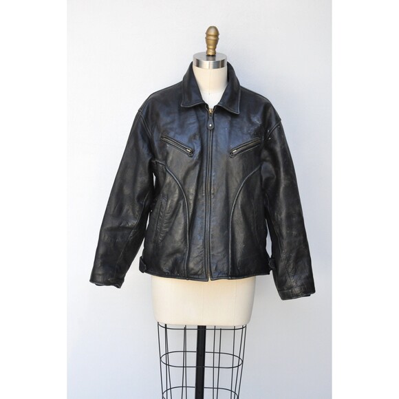 Vintage Black Leather Motorcycle Jacket - Biker Mens - Edwin Company M - Picture 2 of 10